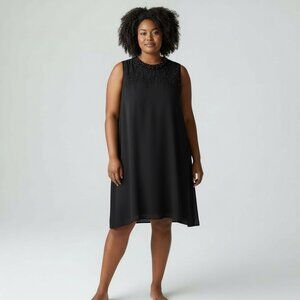 Artisan Sleeveless High Neck Black Dress with Beaded Collar Design | Size 3X